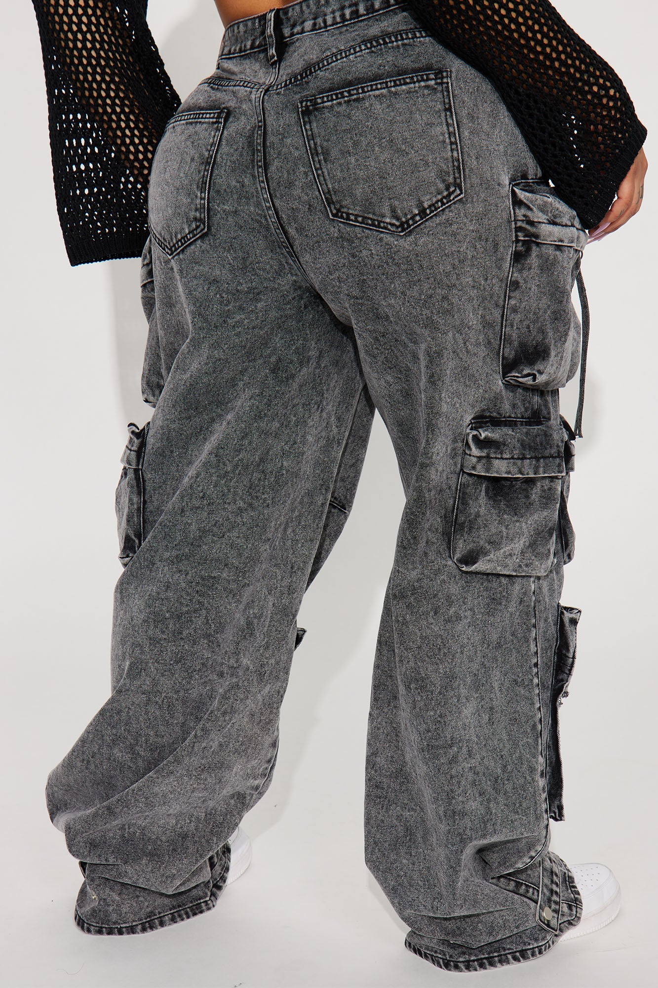 Millie Non Stretch Ripped Cargo Jeans - Acid Wash Black - HCWP