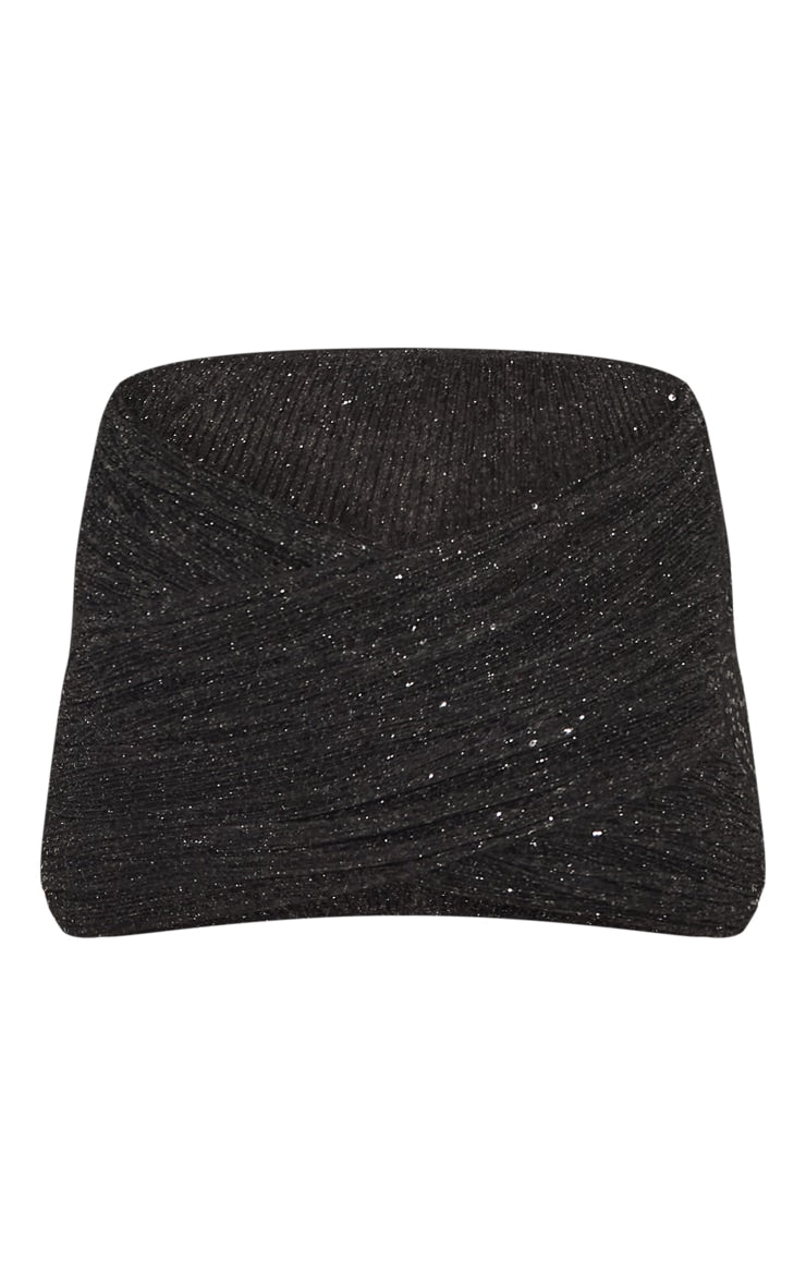 Black Sequin Cross Over Crop Top - HCWP