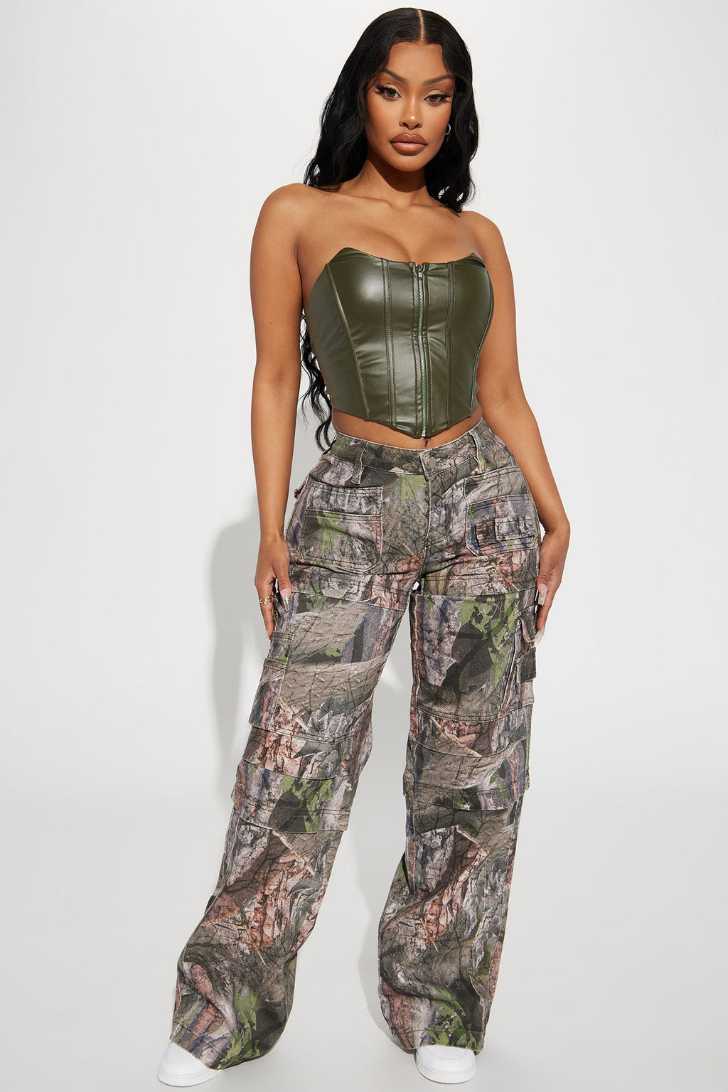 Bree Camo Stretch Cargo Jean - Olive/combo - HCWP 