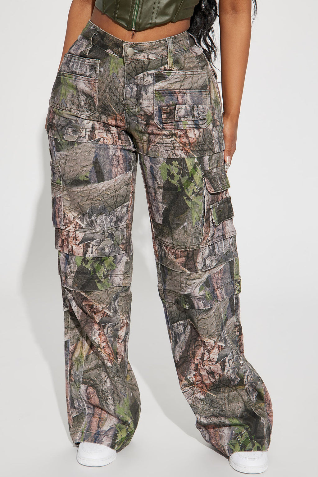 Bree Camo Stretch Cargo Jean - Olive/combo - HCWP 
