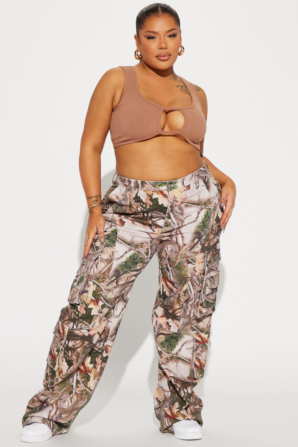 Hide And Seek Stretch Camo Cargo Jean - Taupe - HCWP 