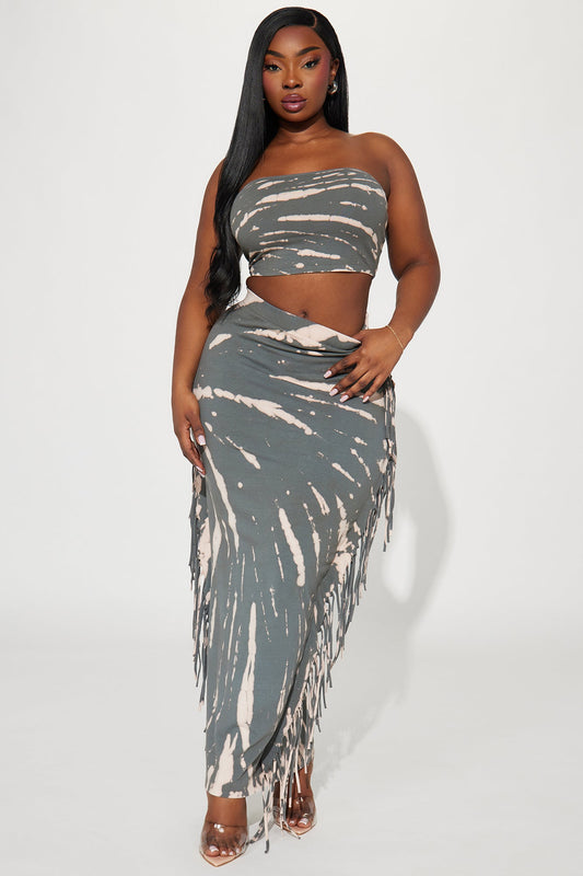 Chaos Within Tie Dye Skirt Set - Olive/combo - HCWP 