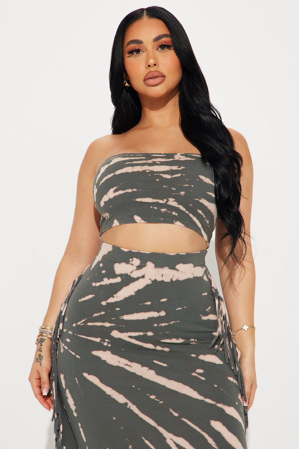 Chaos Within Tie Dye Skirt Set - Olive/combo - HCWP 