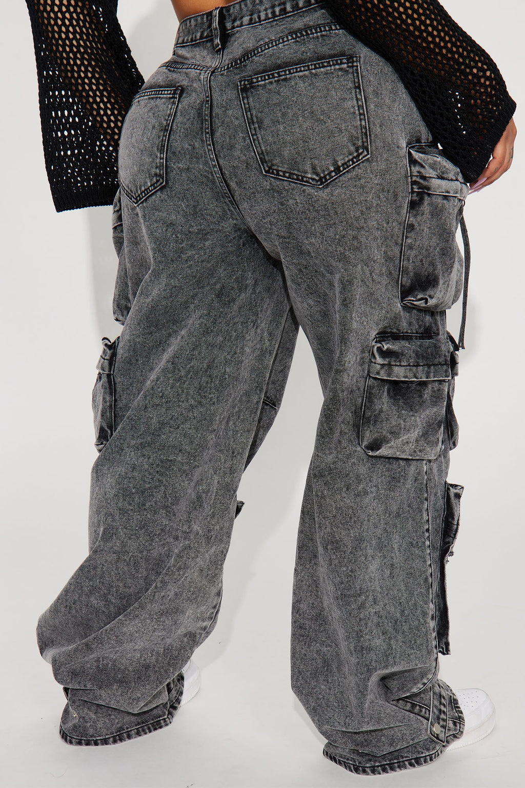 Millie Non Stretch Ripped Cargo Jeans - Acid Wash Black - HCWP 