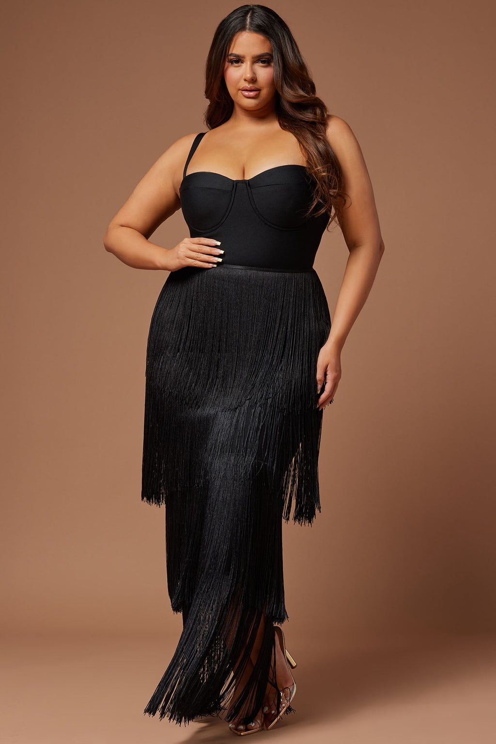 Faye Bandage Fringe Maxi Dress - Black - HCWP 