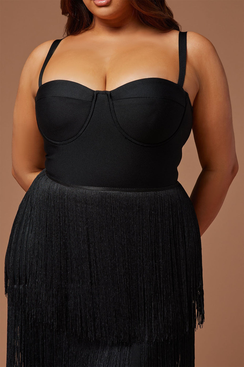 Faye Bandage Fringe Maxi Dress - Black - HCWP 