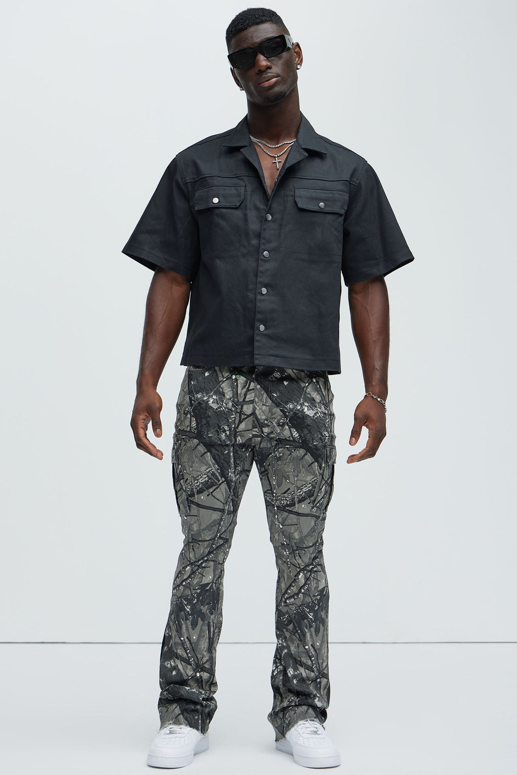 All Over Print Stacked Twill Flare Pant - Grey/combo - HCWP 