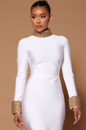 Cleo Embellished Maxi Dress - White/Gold - HCWP 