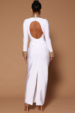 Cleo Embellished Maxi Dress - White/Gold - HCWP 