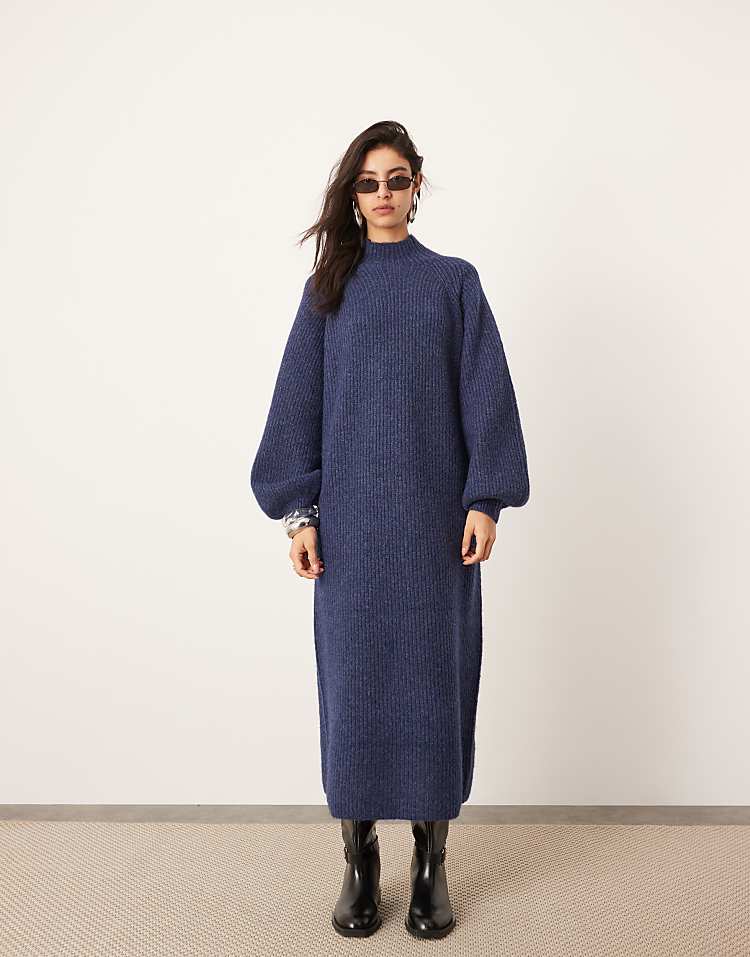 ASOS EDITION chunky high neck knitted maxi dress in navy
