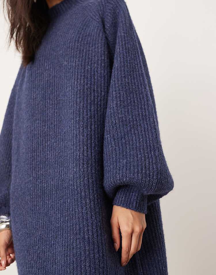 ASOS EDITION chunky high neck knitted maxi dress in navy