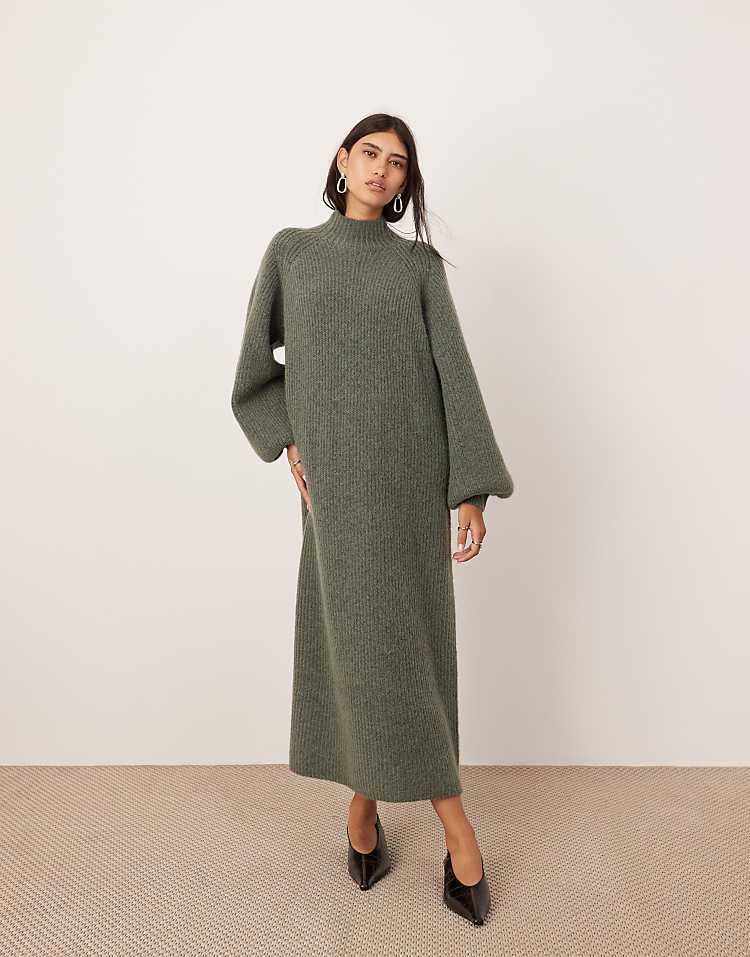 ASOS EDITION chunky high neck knitted maxi dress in navy