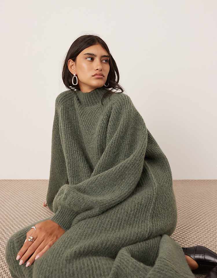 ASOS EDITION chunky high neck knitted maxi dress in navy