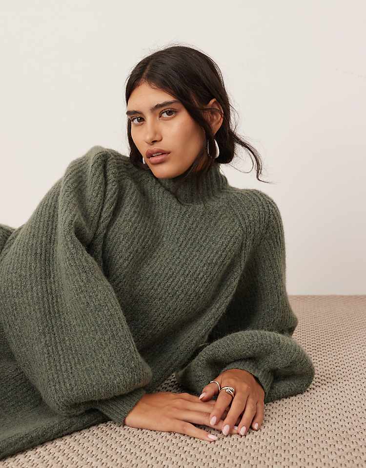 ASOS EDITION chunky high neck knitted maxi dress in navy