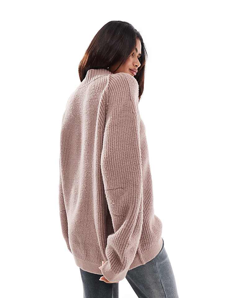 Free People high neck oversized soft jumper in antler brown