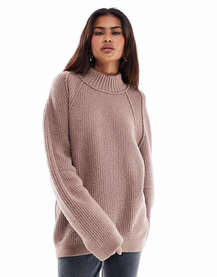 Free People high neck oversized soft jumper in antler brown