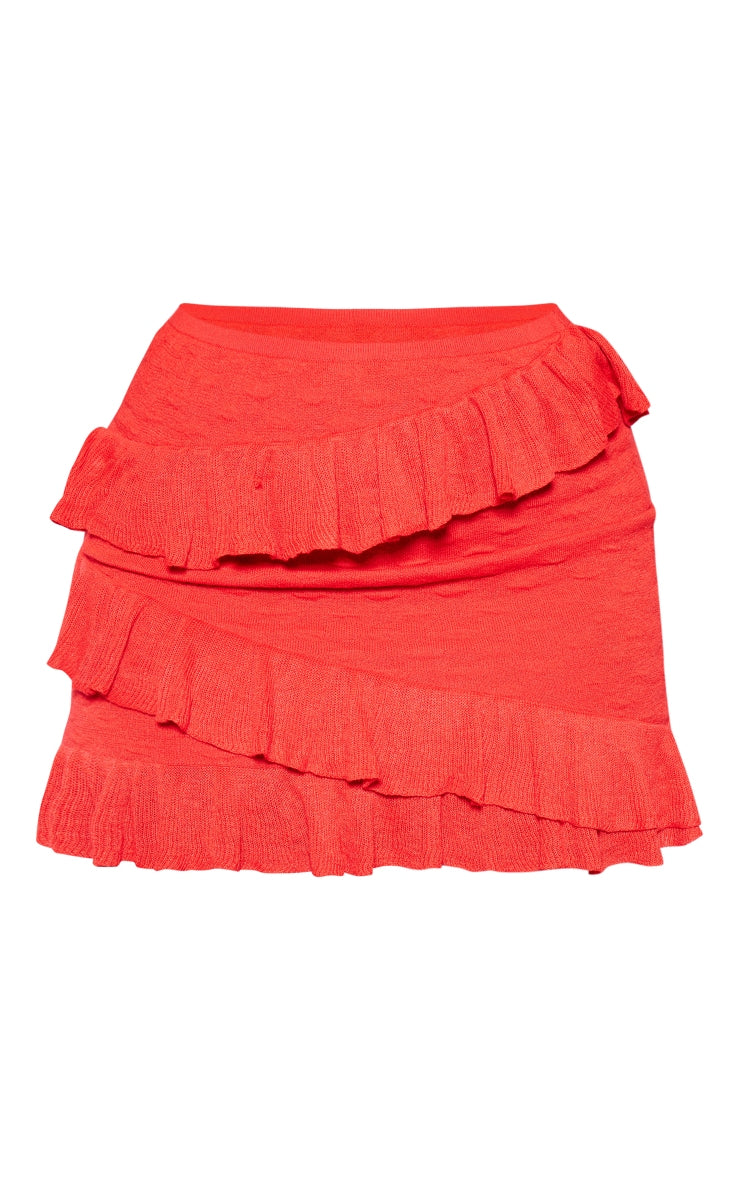 Plus Red Bubble Knit Frill Detail Mini Skirt - HCWP 