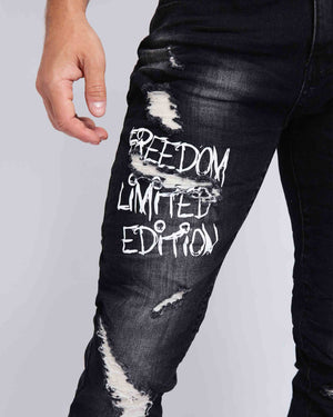 Gothic Graffiti Slim Fit Ripped Black Jeans - HCWP 