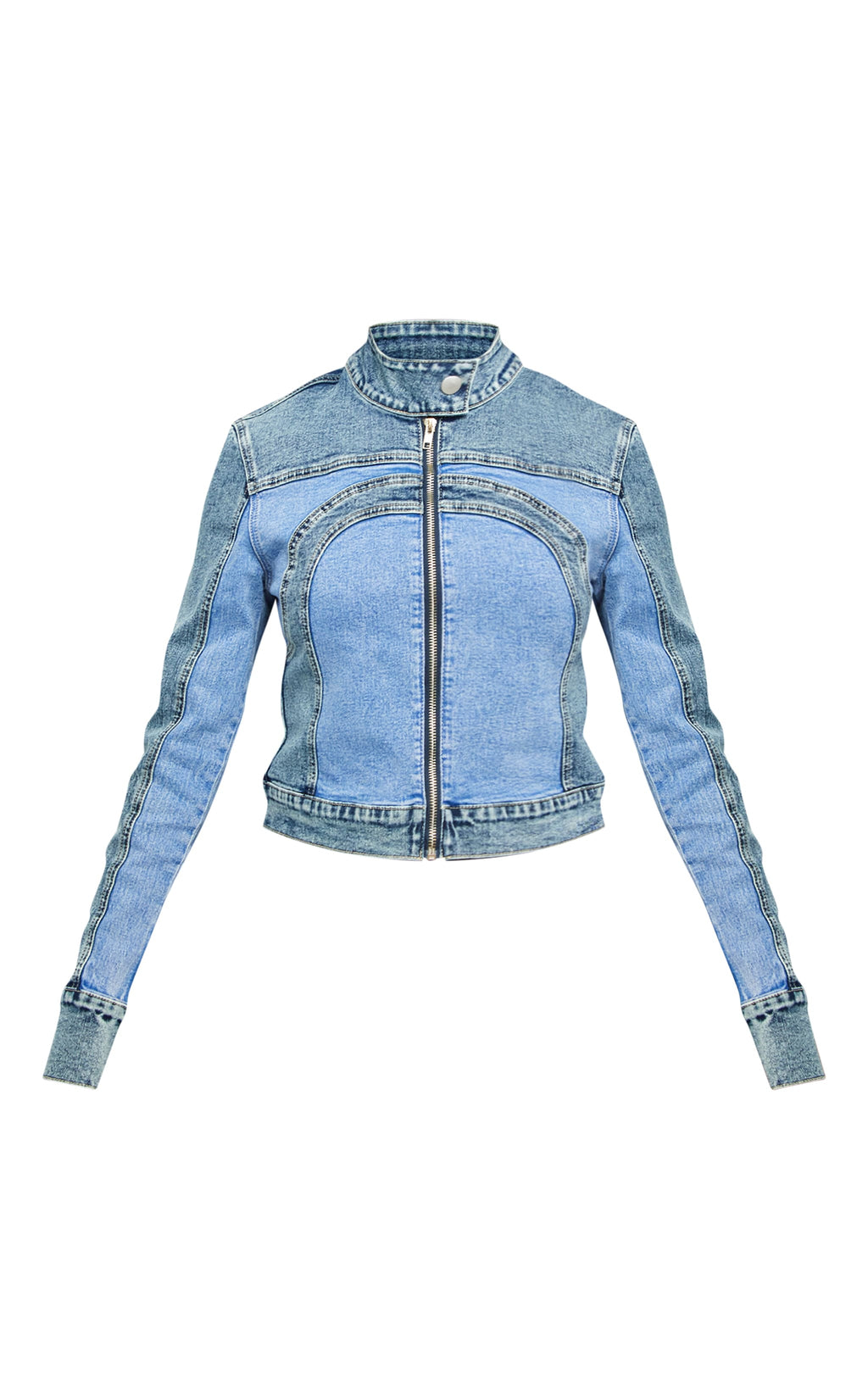 Blue Contrast Panel Racer Denim Jacket