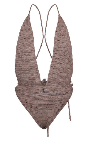 Cream Crochet Wrap Detail Plunge Swimsuit - HCWP 