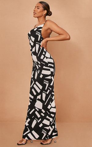 White Zebra Print Satin Cowl Neck Maxi Dress - HCWP 