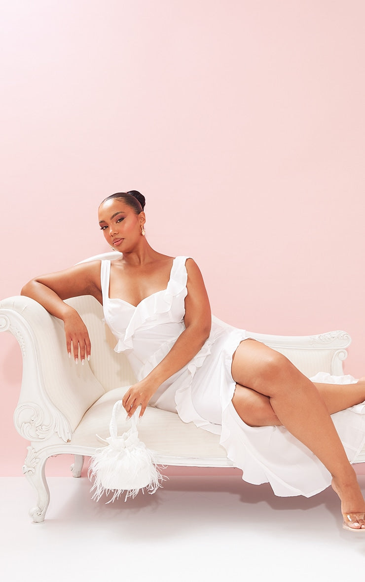 Plus Black Satin Frill Layered Midaxi Dress - HCWP 