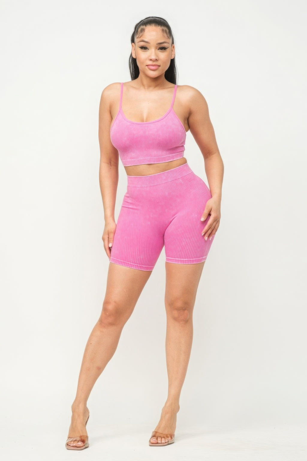 Washed Seamless Basic Tank Top And Shorts Set - HCWP 
