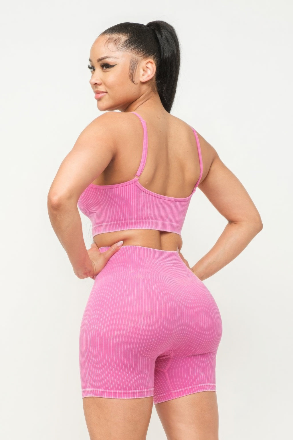 Washed Seamless Basic Tank Top And Shorts Set - HCWP 