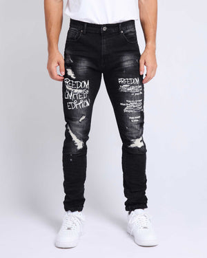 Gothic Graffiti Slim Fit Ripped Black Jeans - HCWP 