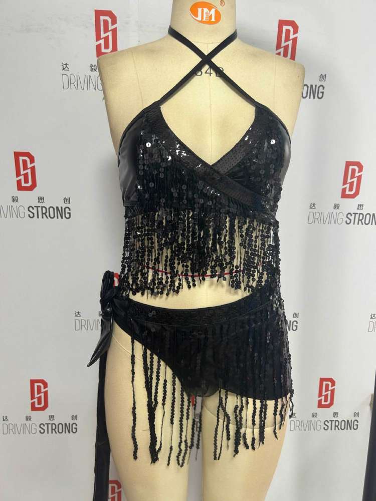 Tassel Halter Neck Backless Bikinis Sets - HCWP 