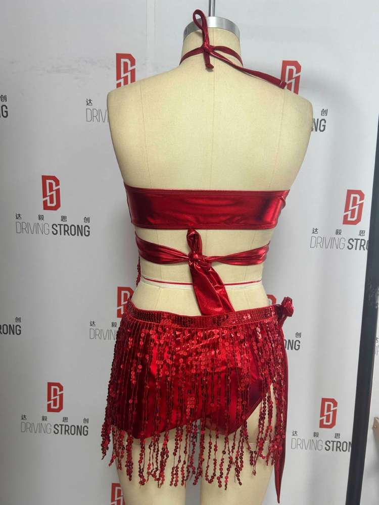 Tassel Halter Neck Backless Bikinis Sets - HCWP 