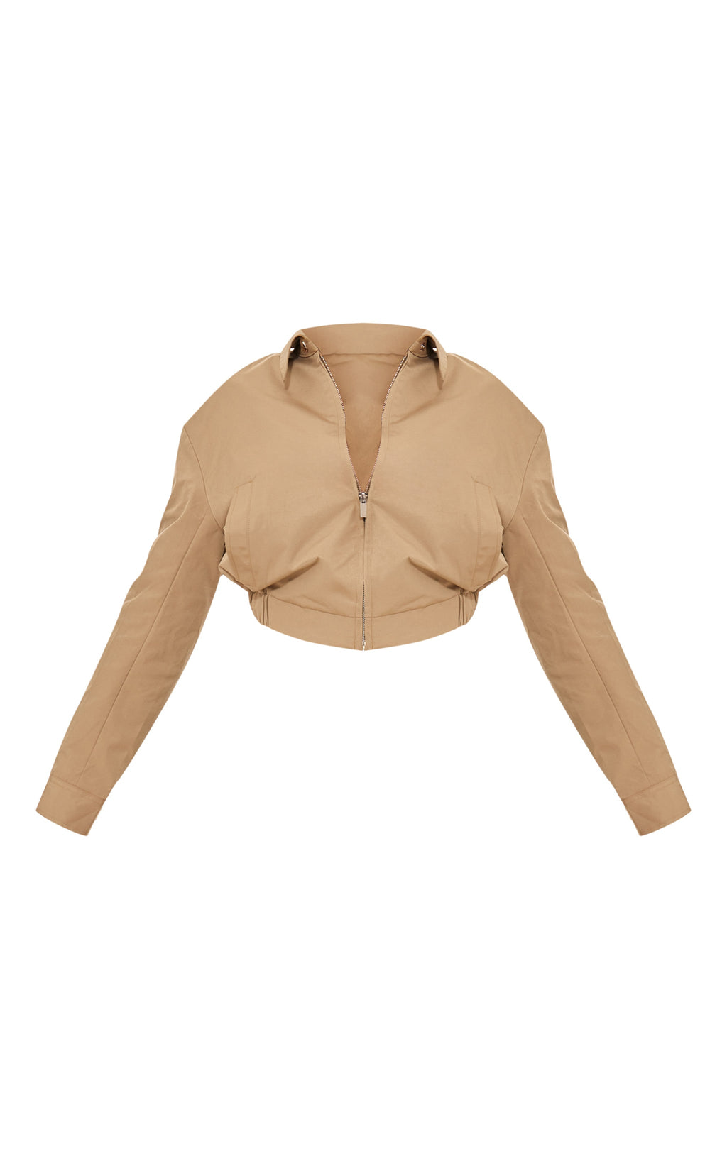 Olive Cotton Canvas Collar Detail Zip Up Jacket