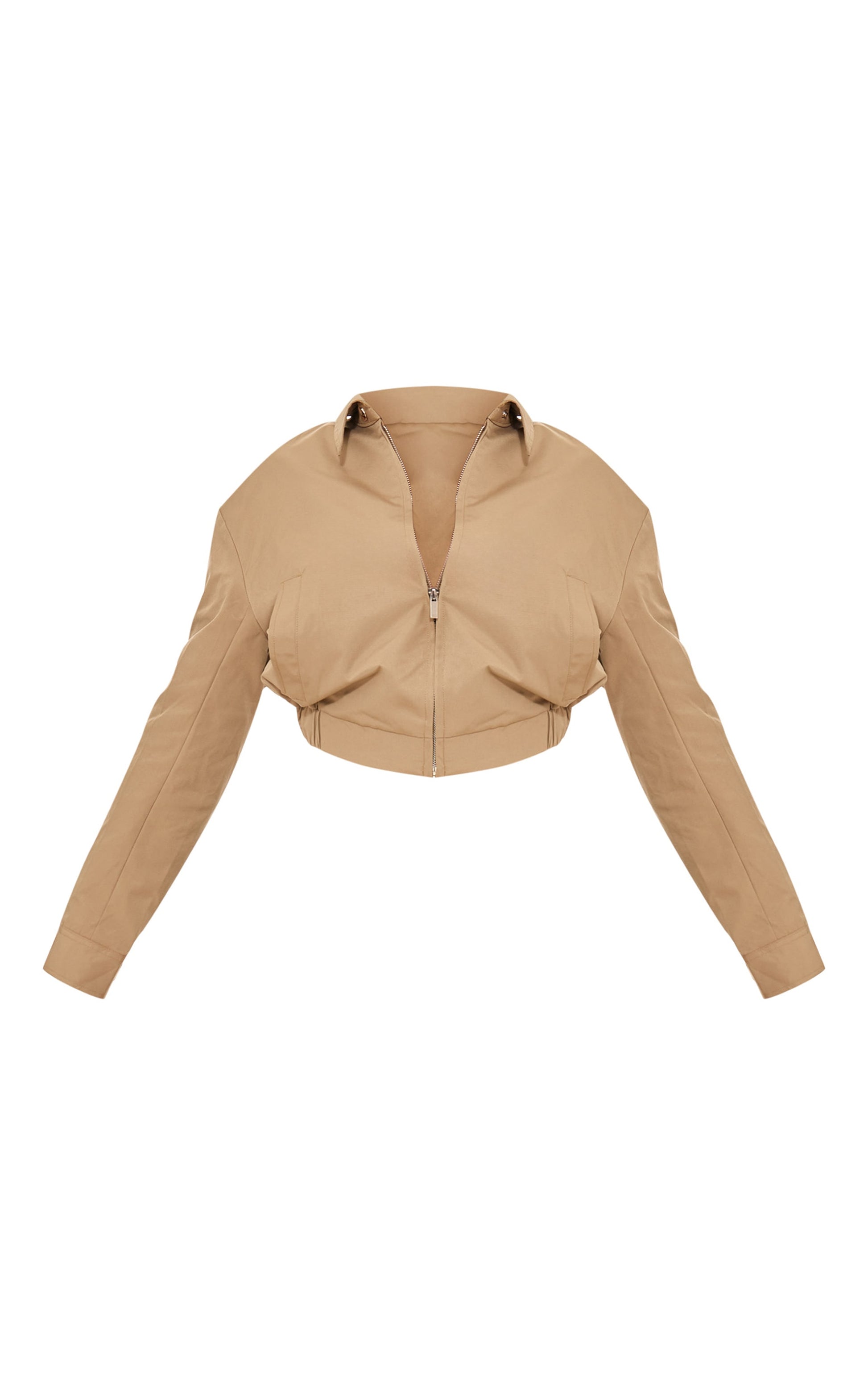 Olive Cotton Canvas Collar Detail Zip Up Jacket