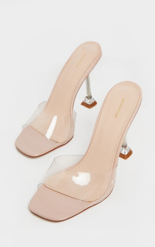 Nude Clear Heel Mule Sandals - HCWP 