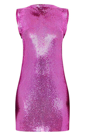 Rose Gold Chainmail High Neck Sleeveless Bodycon Dress - HCWP 
