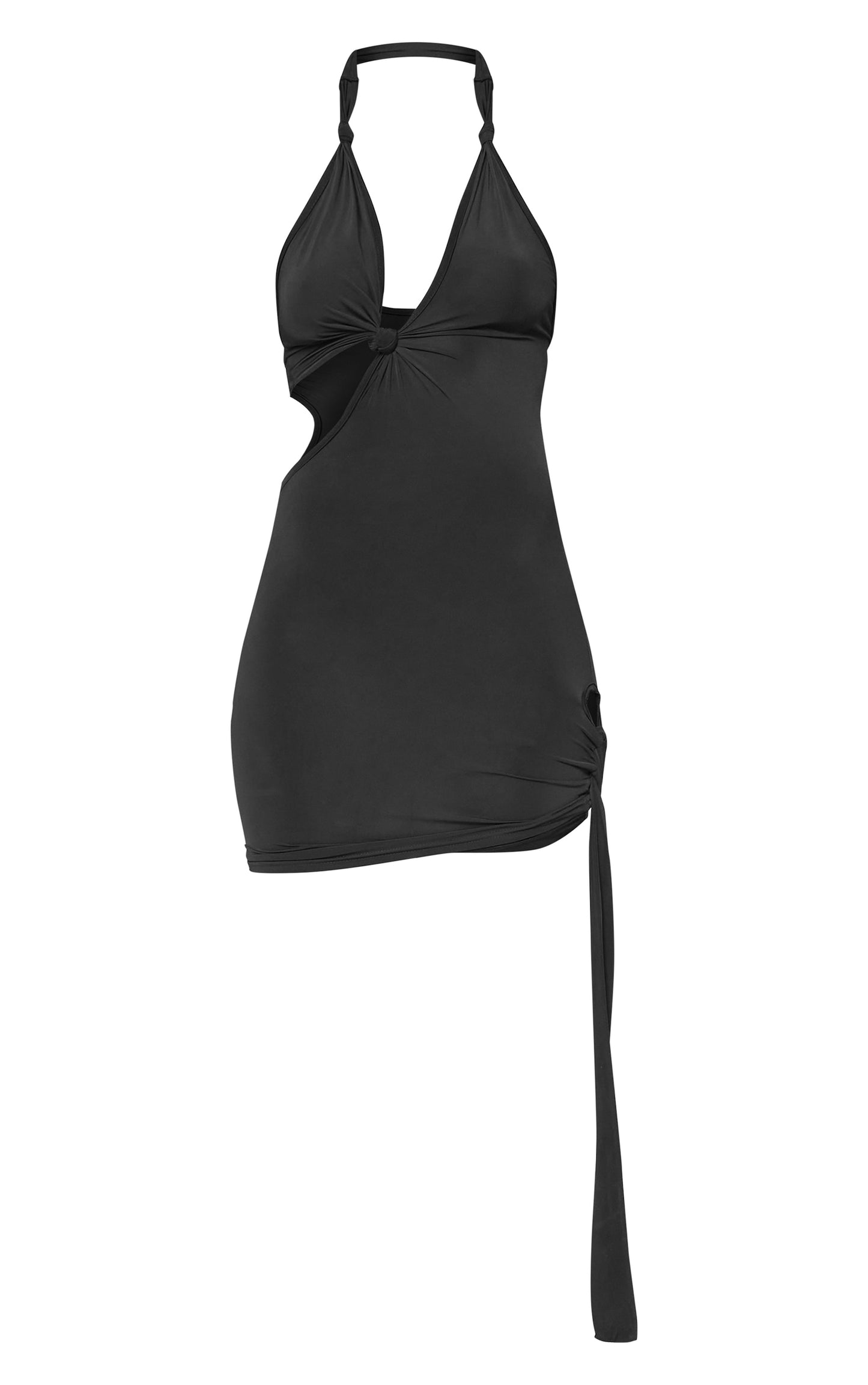 Black Slinky Knotted Bodycon Dress - HCWP 