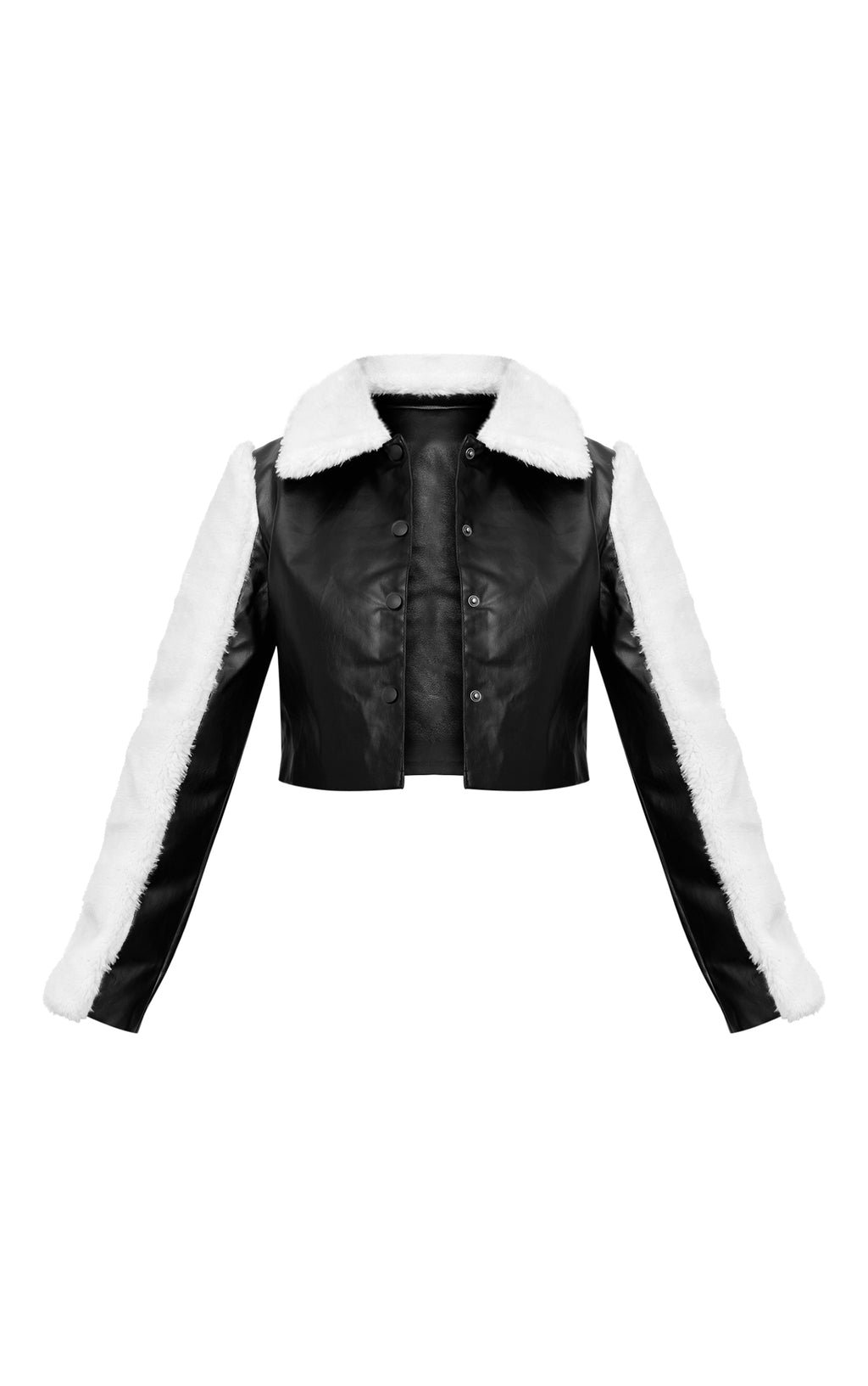 Black Bonded Sleeves Faux Leather Jacket