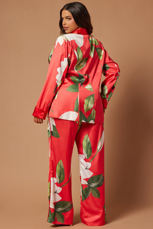 Ophelia Satin Floral Pant Set - Red/combo - HCWP 