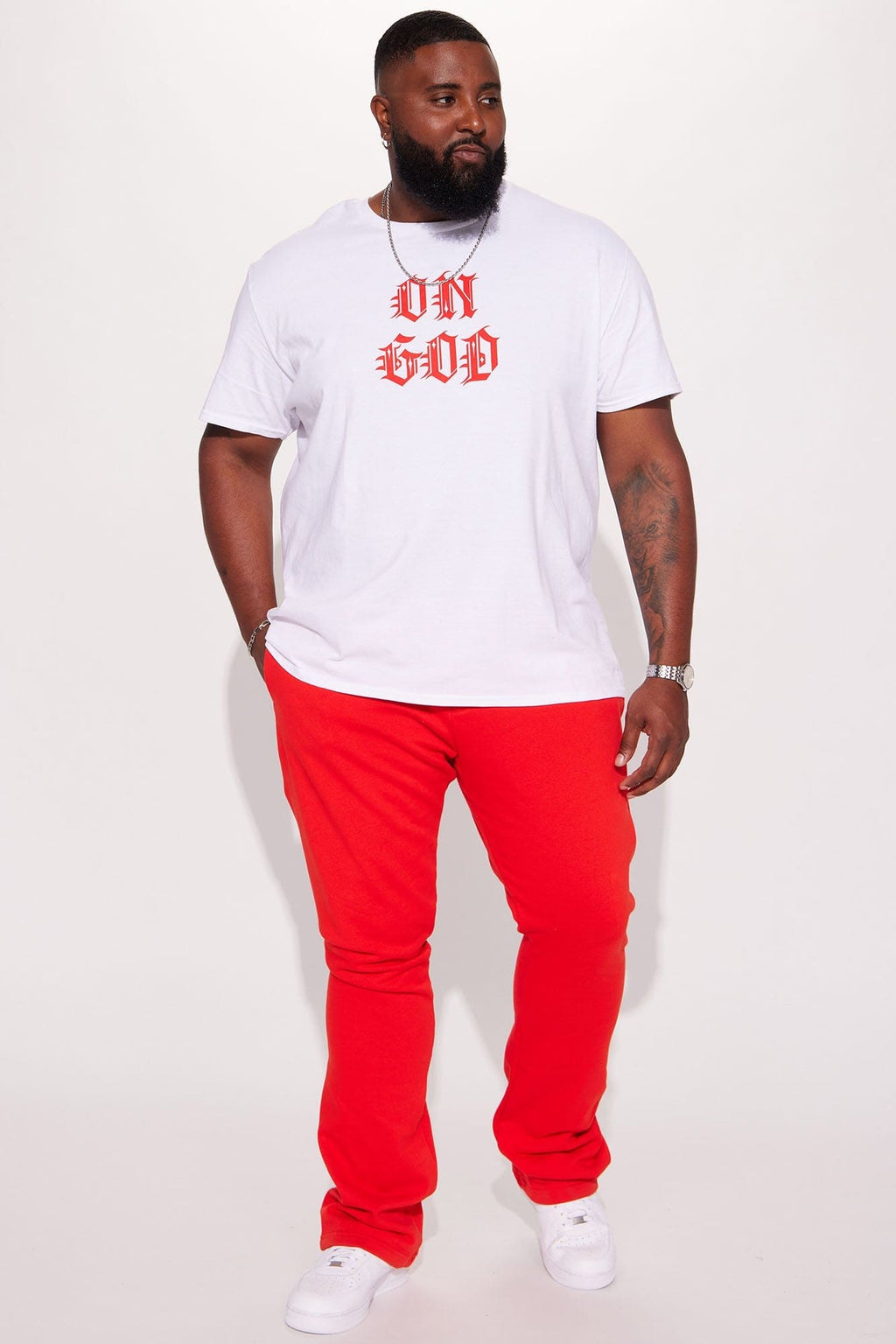 Tyson Skinny Stacked Flare Sweatpant - Red - HCWP 