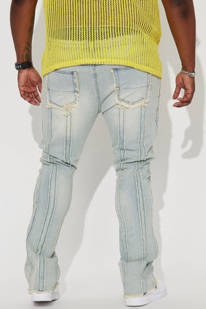 Fray Row Down Stacked Skinny Flare Jeans - Light Wash - HCWP 