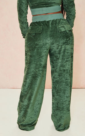 Shape Dark Green Velour Wide Leg Trousers - HCWP 