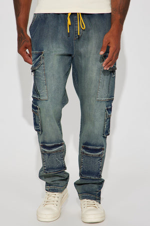 Load Up Side Slit Cargo Jeans - Vintage Blue Wash - HCWP 