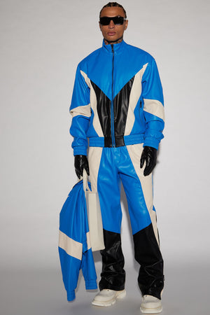 See Through You Faux Leather Track Jacket - Blue/combo - HCWP 