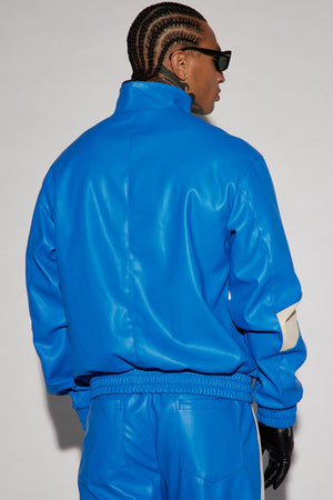 See Through You Faux Leather Track Jacket - Blue/combo - HCWP 