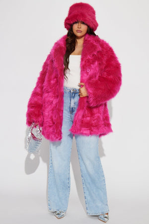 Bring It Back Faux Fur Coat - Hot Pink - HCWP 