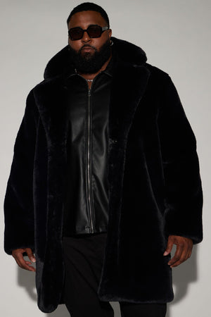 Caputo Faux Mink Fur Long Coat - Black
