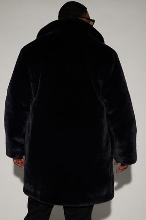 Caputo Faux Mink Fur Long Coat - Black - HCWP 