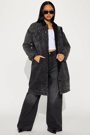 Worry Free Washed Denim Trench - Black - HCWP 