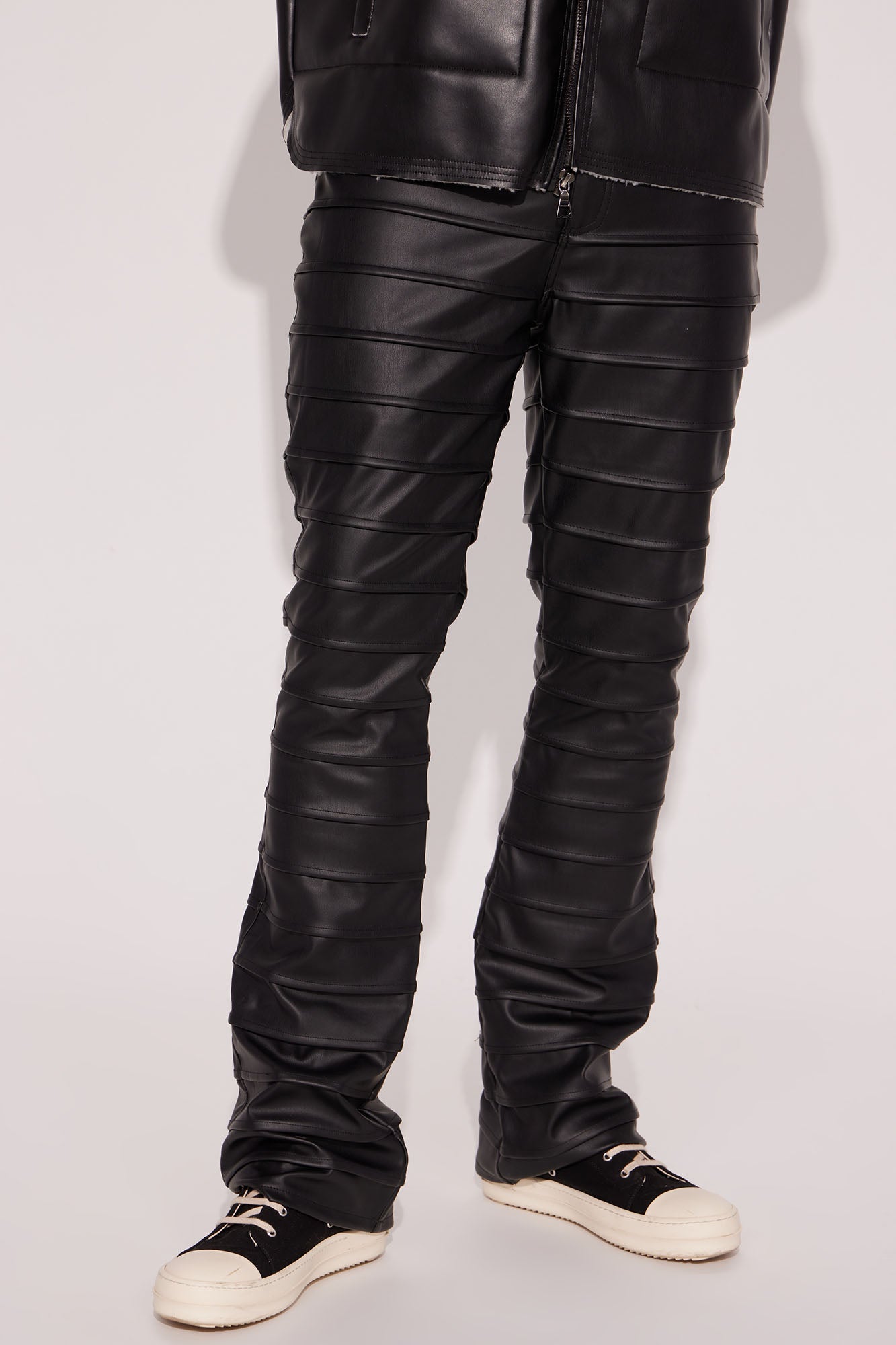 Extra Levels Faux Leather Slim Stacked Flared Pants - Black - HCWP 