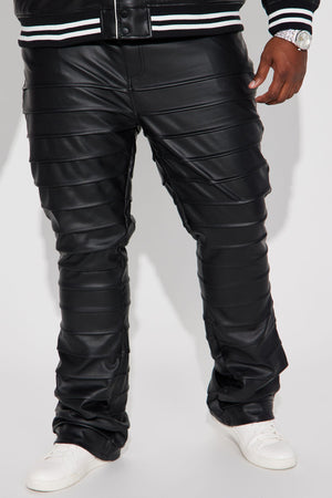 Extra Levels Faux Leather Slim Stacked Flared Pants - Black - HCWP 